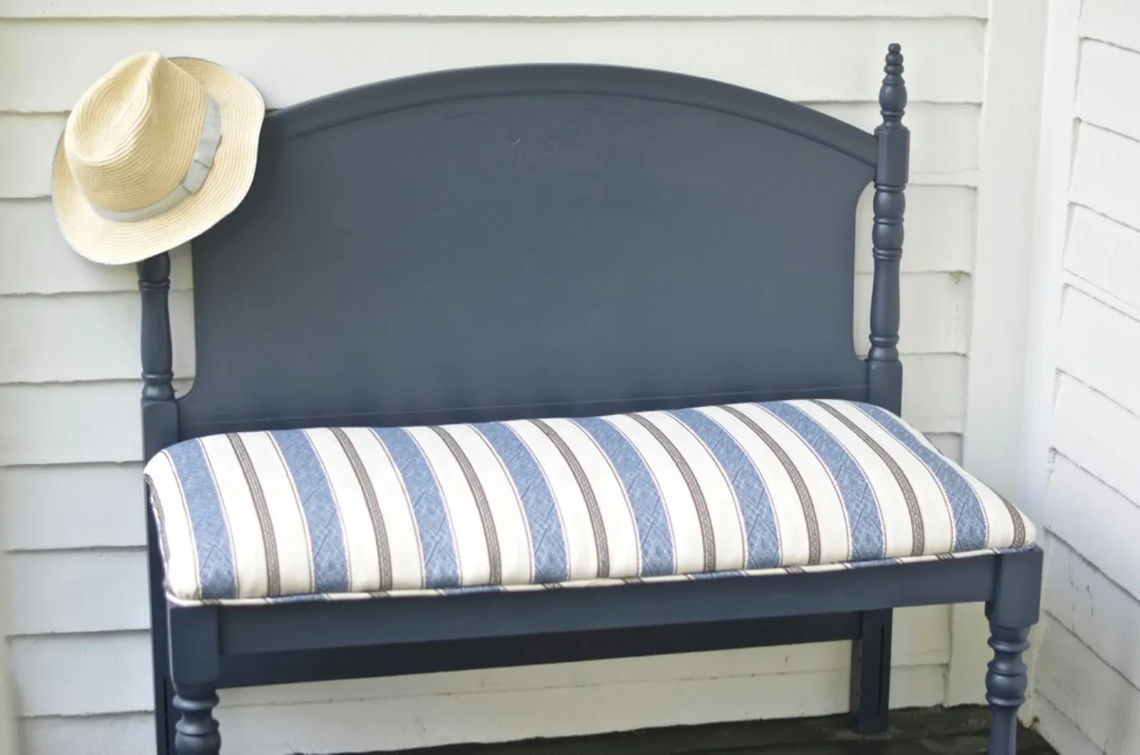 headboard transformed into upholstered bench