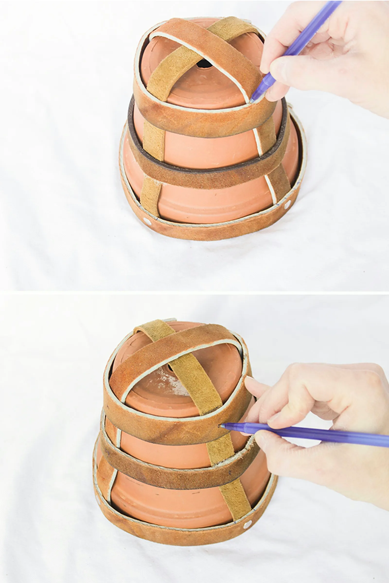 Marking leather support straps.