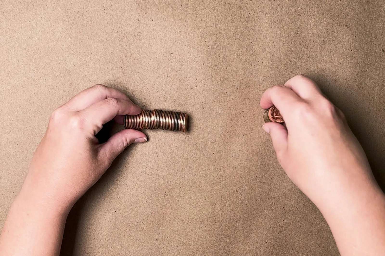 Coins stacked in a roll